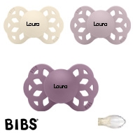 Bibs Infinity Schnuller mit Namen, Symmetrisch Silikon Gr. 2, 1 Mauve, 1 Ivory, 1 Dusky Lilac, 3'er Pack